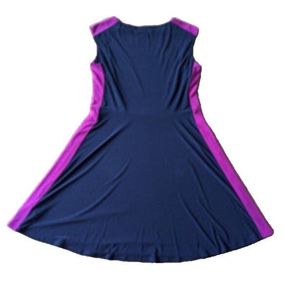 Ralph Lauren Dress 16 Magenta Sides Navy Blue Stretch Church Career Party - Picture 1 of 12